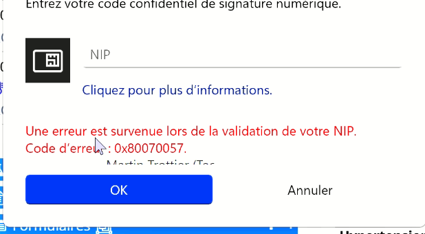 Code d'erreur : 0x80070057